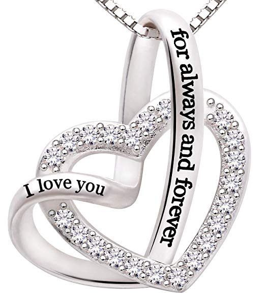 ALOV Jewelry Sterling Silver"I love you for always and forever" Love Heart Necklace