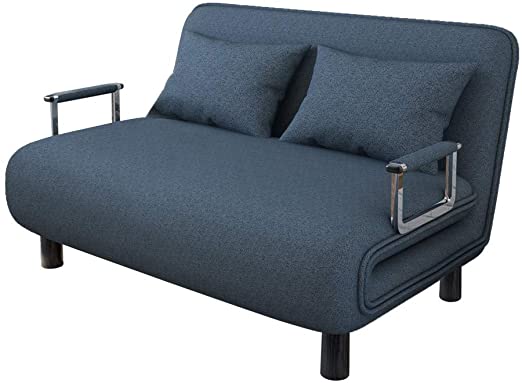 Convertible Sofa Bed Folding Arm Chair Sleeper Leisure Recliner Lounge Couch (Blue), Double Sleeper Recliner for Living Room, Full Padded Lounger Couch Bed with Pillow, Large