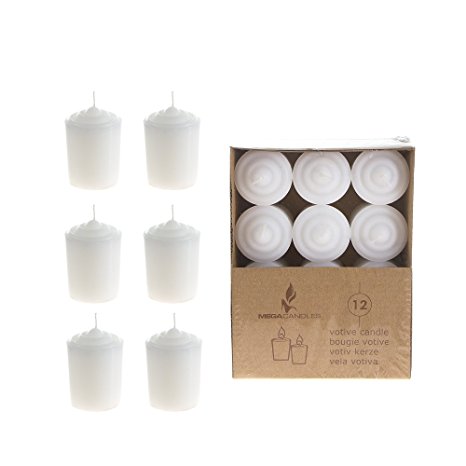Mega Candles - Unscented 15 Hours Votive Candles - White, Set of 12