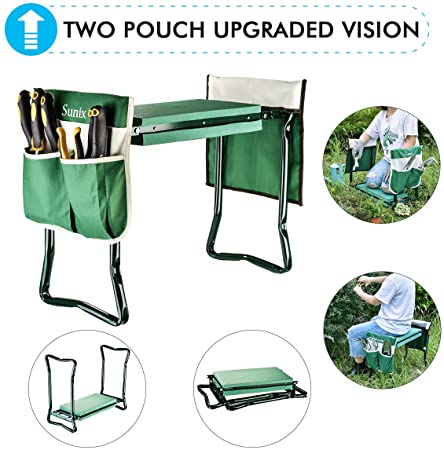 Garden Kneeler and Seat with 2 Bonus Tool Pouches - Portable Garden Bench EVA Foam Pad with Kneeling Pad for Gardening - Sturdy, Lightweight and Practical - Protect Knees and Clothes When Gardening