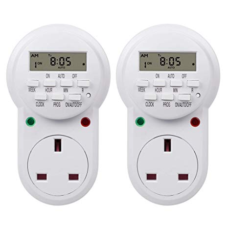 HBN Weekly Programmable Electronic Plug-in Digital Timer with LCD Display 24 Hours / 7 Day, 2 Pack