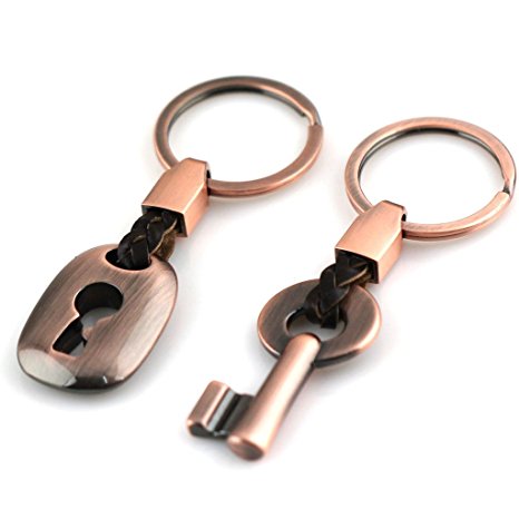 Maycom® Creative Fashion Leather Couple Keychain Key Chain Ring Keyring Key Fob Key & Lock 83513-2(Copper)
