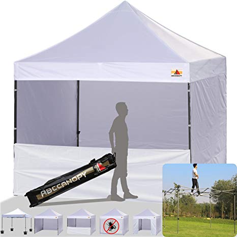 (20  Colors) Abccanopy 10-Feet by 10-Feet Festival Steel Instant Canopy, Commercial Level, with Wheeled Storage Bag, 6 Removable Zipper End Walls, Bonus 4X Weight Bag (White)