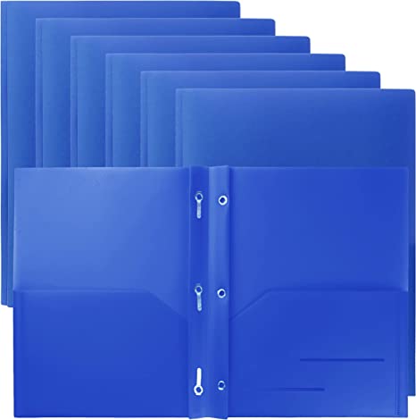 Youngever 6 Pack Heavy Duty Plastic Two Pocket Folders with 3 Prongs, Metal Prongs Fastener, Heavy Duty Plastic 2 Pocket Folder (Dark Blue)