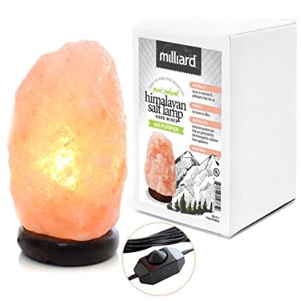 Milliard Himalayan Salt Lamp; Natural Ionic Air Purifier with Wood Base, UL Listed Dimmable Fixture and 25W Bulb - Medium 4.4-6.5 lb