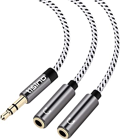 TISINO Headphone Splitter Cable, 3-Pole TRS 3.5mm Stereo Audio Splitter 1 Male to 2 Female Stereo Y-Splitter Cable Compatible Headset Tablet Smartphone MP3 Player & More -1FT