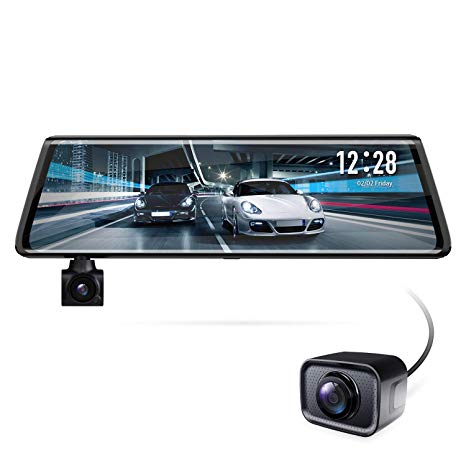 AUTO-VOX A1 Rotating Front Camera Streaming Media Mirror Dash Cam and AHD Reversing Camera Kit with Adjusting Rear View Zone for Uber/Roadshare/Cab Driver