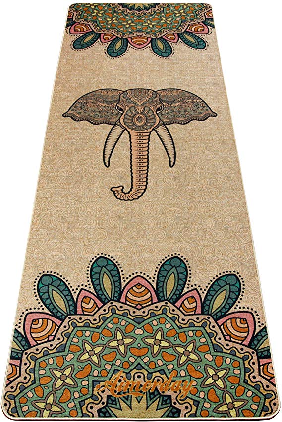 AIMERDAY Jute Yoga Mat 5mm Thick Non Slip Eco-Friendly Non Toxic 72 inch Extra Long Natural Organic Rubber Exercise & Fitness Floor Mats with Free Carry Strap for Pilates, Hot Yoga, Bikram, Workout