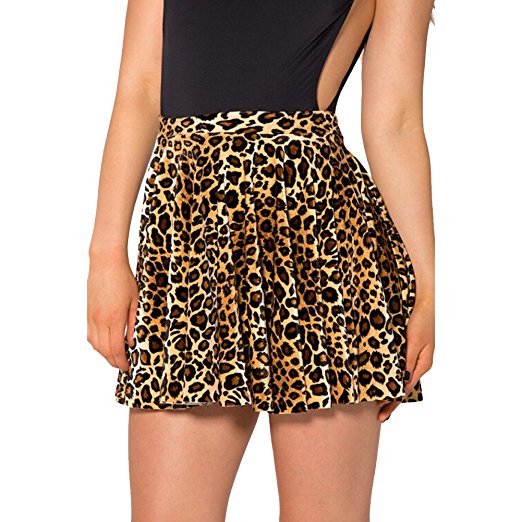Women's Leopard Print Stretchy Pleated Mini Skater Skirt