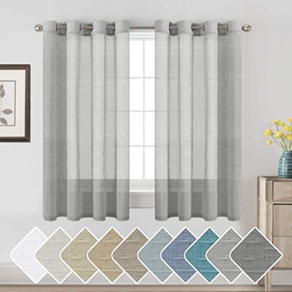 H.VERSAILTEX Luxurious Natural Linen Curtains - Functional Light Filtering Linen Sheer Curtains, Nickel Grommet Top Window Treatments Semi-Sheers for Kitchen - Grey - 52" W x 63" L - (2 Panels)