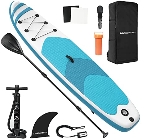 LEADNOVO Inflatable Stand Up Paddle Board 10.5' with Premium SUP Accessories, Floating Paddle, Hand Pump, Board Carrier, Drop Stitch, Traveling Board for Surfing