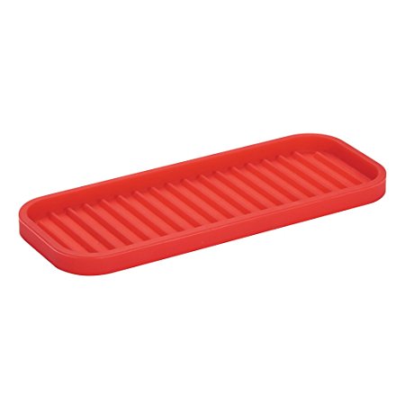 InterDesign Lineo Kitchen and Bath Silicone Sink and Vanity Tray, Red