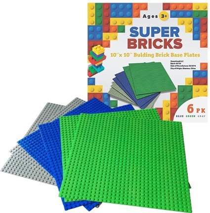 Super Bricks - Large 10" x 10" Baseplate - Variety Pack (6 Baseplates) - LEGO Compatible