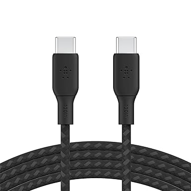 Belkin USB Type C to C Cable, 100W Power Delivery USB-IF Certified 2.0 Cable with Double Braided Nylon Exterior for iPad Pro, MacBook, Galaxy and More, 2M Cable Length, Black