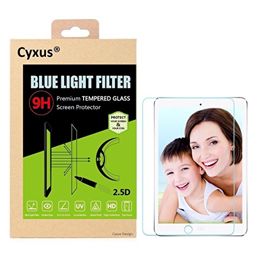 Cyxus Blue Light Filter 9H [Sleep Better] Tempered Glass Screen Protector Compatible for iPad mini 4 7.9", Eye-protective, Non-toxic, Shock-proof, Great for Children