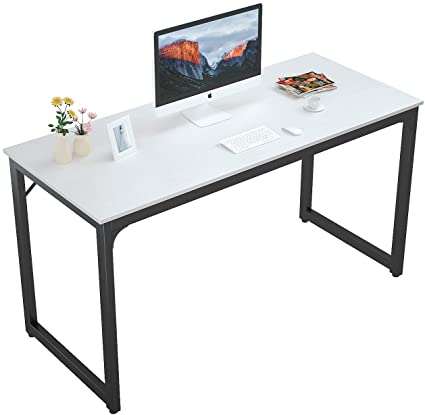 Foxemart Computer Desk 55” Modern Sturdy Office Desk 55 Inch PC Laptop Notebook Study Writing Table for Home Office Workstation, White