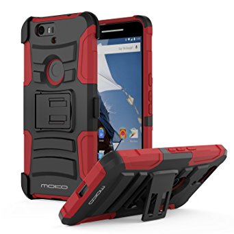 MoKo Nexus 6P Case - [Heavy Duty] Full Body Rugged Holster Cover with Swivel Belt Clip - Dual Layer Shock Resistant for Huawei Google Nexus 6P 5.7 Inch Smartphone 2015, RED