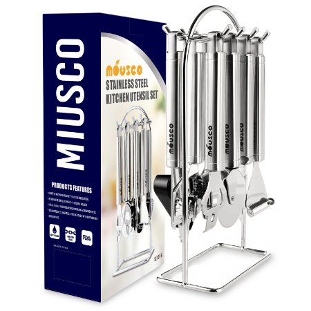 Miusco 18/8 Stainless Steel Kitchen Utensil Tools and Gadgets Set 6 Pieces With Organizer Stand