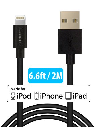 Apple MFi Certified HomeSpot Sync and Charge Lightning Cable 66ft 2 Meter 8 pin Lightning to USB Long Charging Cable with Ultra Compact Connector for iPhone 5  5s  5c  6  6 Plus 6s  6s Plus iPod 7 iPad Mini  mini 2 mini 3 iPad 4  iPad Air  iPad Air 2Compatible with iOS 9 1 Pack - Black