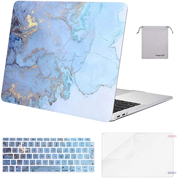 MOSISO MacBook Air 13 inch Case 2020 2019 2018 A2337 M1 A2179 A1932, Plastic Hard Shell&Keyboard Cover&Screen Protector&Storage Bag Compatible with MacBook Air 13 inch Retina, Water Blue Marble