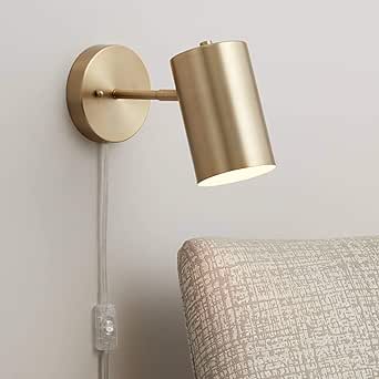 Carla Modern Wall Lamp Polished Brass Gold Metal Plug-in 5" Wide Fixture Mounted Adjustable Cylinder Down Cylinder Shade Bedroom Bedside House Reading Living Room Home Hallway - 360 Lighting