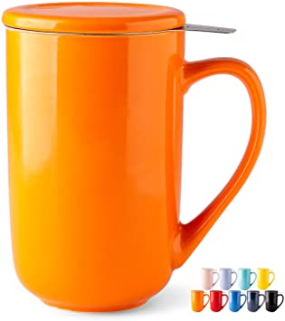 AmorArc 16Oz Ceramic Mug Tea Cup with Infuser and Lid, Tea Strainer Cups with Tea Bag Holder for Loose Leaf Tea, Tea Steeping Mug for Tea/Coffee/Milk/Juice,Suitable for Personal Use or Gifts-Color