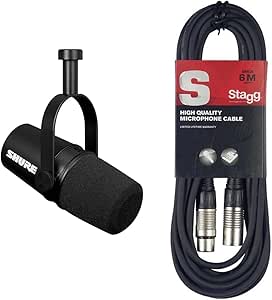 Shure MV7X XLR Podcast Microphone pour Le Podcasting, l'enregistrement, la Diffusion en Direct et Les Jeux & Stagg Câble Microphone de Haute qualité XLR vers Prise XLR, 6 m, Noir