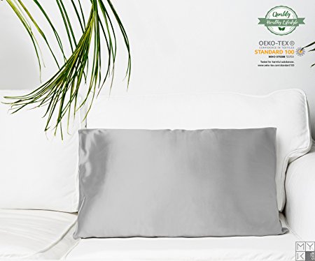MYK 100% Pure Natural Mulberry Silk Pillowcase, 19 Momme Both Side for Hair & Facial Beauty, Queen Size 20"x30", French Grey, 1pc