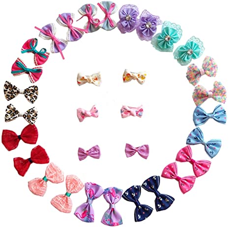 pony princess Dog Bows Hair Accessories with Clip Pet Grooming Products Puppy Small Bowknot Handmade Mix Styles Small Middle Hair Bows Topknot 32PCS/16Pairs or 30PCS/15pairs