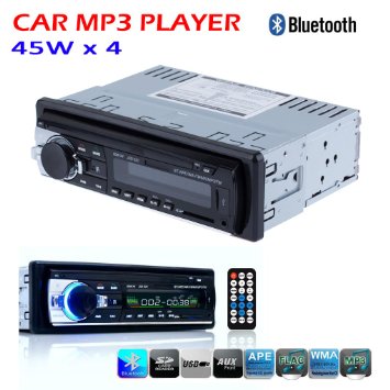 Regetek Bluetooth Car Audio Stereo Receiver Single DIN In-Dash 12V Fm Receiver With MP3 Radio Player 45W x 4 USB SD Input AUX Receiver   Remote Control