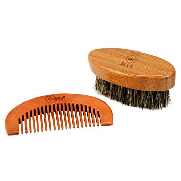 Beard Brush Comb, Breett Bristles Beard Brush & Pure Natural Schima Wood Comb, Beard Stylish Tool Set, Beard Comb Kit for Men Beard and Mustache with Storage Pouch
