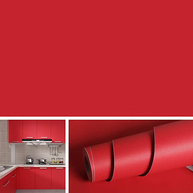 Livelynine 15.8x197 Inch Removable Red Wall Paper Peel and Stick Wallpaper Decorative Solid Red Vinyl Adhesive Paper Craft Sheet Adhesive Shelf Liner for Cabinet Liner