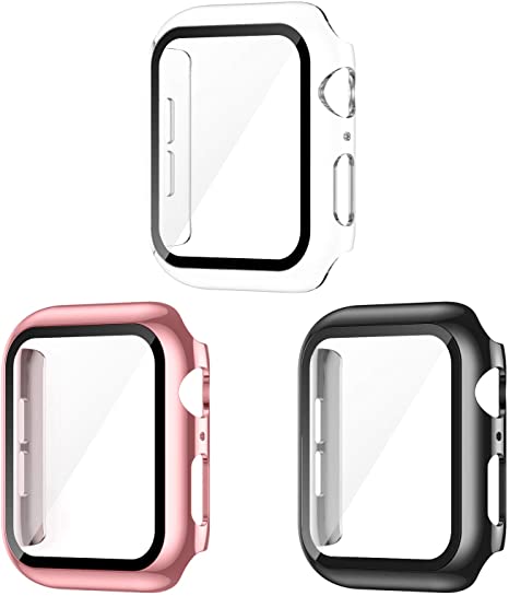 AVIDDA 3 Pack Case with Tempered Glass Screen Protector for Apple Watch 40mm Series 6/5/4/SE, Slim Guard Bumper Full Coverage HD Ultra-Thin Cover Compatible with iWatch 40mm