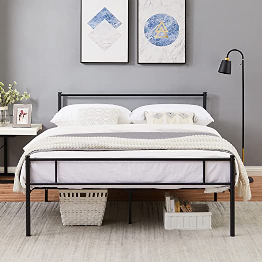 VECELO Metal Platform Full Size Bed Frame with Headboard and Footboard, 12'' Under-Bed Storage & Strong Slats Support, No Box Spring Needed