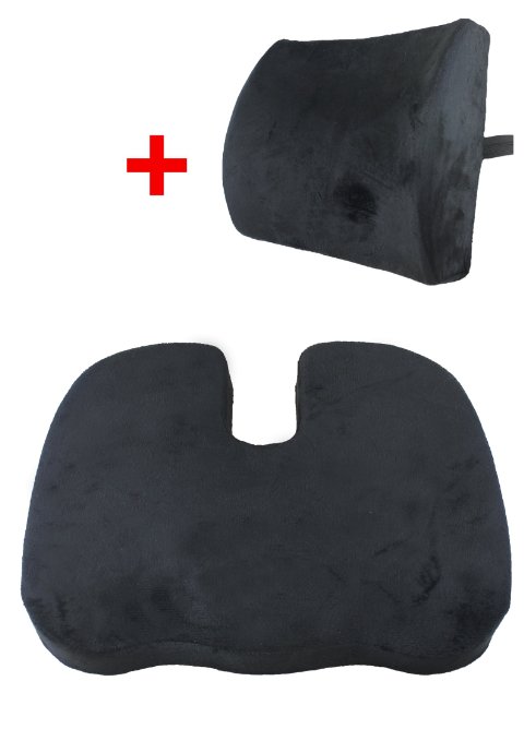 Bundle of 2 Items: Premium Coccyx Seat & Lumbar Support (Black) Cushion