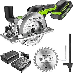 Greenworks 24V 4-1/2" Compact Circular Saw, 6500 RPM Brushless Mini Circular Saw,2.0Ah Battery and Compact Charger Included