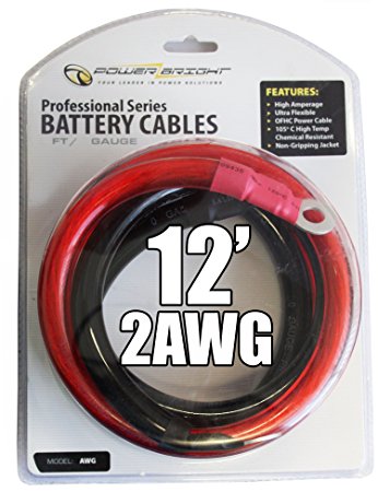 Power Bright 2-AWG12 2 AWG Gauge 12-Foot Professional Series Inverter Cables 2000-2500 watt
