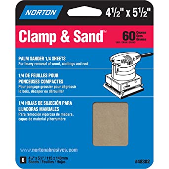 Norton Clamp & Sand Palm Sander Sandpaper Sheets 60 Grit 4.5" x 5.5" (Pack of 6)