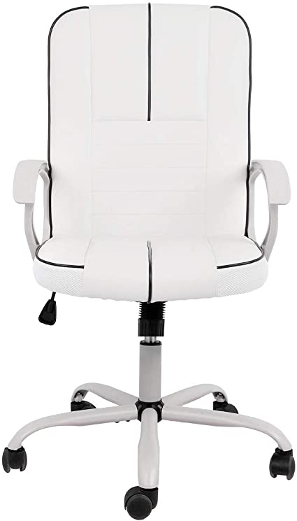 Ergonomic Executive White PU Leather Task Chair for Office & Home Office, Height Adjustable