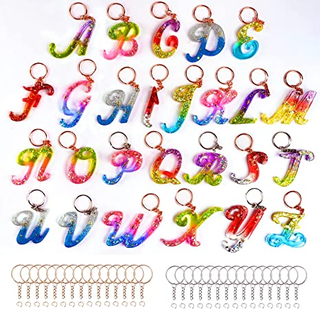 LET'S RESIN Large Alphabet Mold for Resin, Reversed Resin Keychain Letter Molds with Hole, Alphabet Resin Molds Silicone with 30 Jump Rings, 30 Key Rings, Epoxy Molds for Keychain Making(15.3"X8.9")