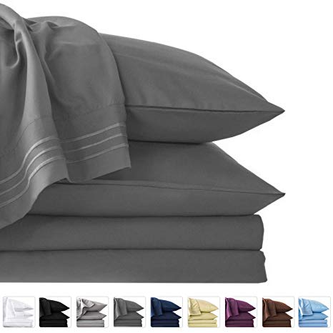 LIANLAM Twin XL 4 Piece Bed Sheets Set - Super Soft Brushed Microfiber 1800 Thread Count - Breathable Luxury Egyptian Sheets Deep Pocket - Wrinkle and Hypoallergenic(Twin XL, Dark Grey)