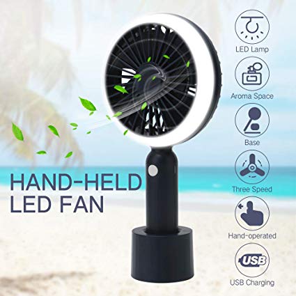 FrideMok USB Portable Mini Handheld Fan,Silent Aromatherapy Personal Fans with LED Night Lamp,2200mah Battery Power Bank,3 Speeds Adjustable,Mosquito Repellent fan (Dark Blue)
