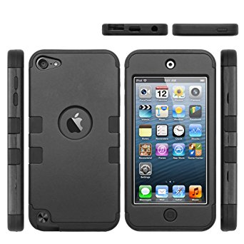 iPod Touch 5 & 6 case, 3-Piece Osurce Full Protection [Heavy Duty] Hybrid Soft Silicone [Rugged Armor] Hard Inner Case Cover for Apple iPod Touch 5th and 6th Generation - Shock Absorbing Black   Black