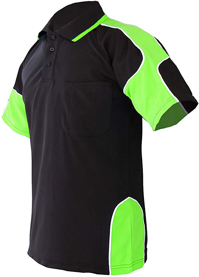 LANTERN FISH Mens Hi Vis Workwear Pocket Black/Lime Short Sleeve Work Shirts
