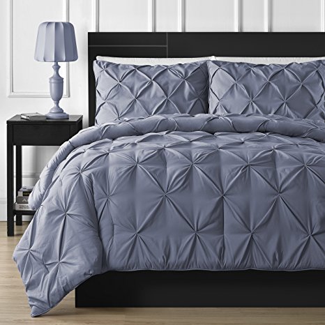 Double-needle Durable Stitching Comfy Bedding 3-piece Pinch Pleat Comforter Set (King, Light Blue)