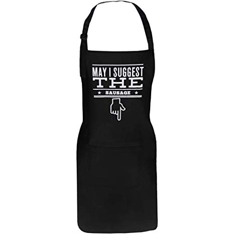 fodiyaer Funny BBQ Apron for Dad,Grilling Apron,Men's Kitchen Apron Barbecue Apron Gift for Father's Day May I Suggest The Sausage