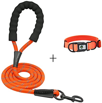 NIMBLE Dog Leash and Collar Set 5FT Strong Reflective Dog Leash and Waterproof Collar for Medium Large Dogs