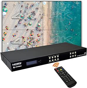 J-Tech Digital 4k 2x2 4K60Hz HDMI Video Wall Controller Multiviewer Seamless Switch Matrix | 4K60Hz Input and 4K30Hz Output, Supports HDMI, HDCP, RS-232, LAN, Downscale & Upscale, Web Control