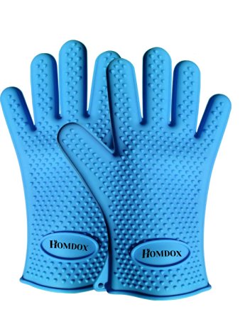 Homdox® BBQ Grill Gloves,Silicone Oven Gloves,BBQ Grill Mitts, Oven & Baking Gloves & Kitchen Cooking Gloves (Blue)