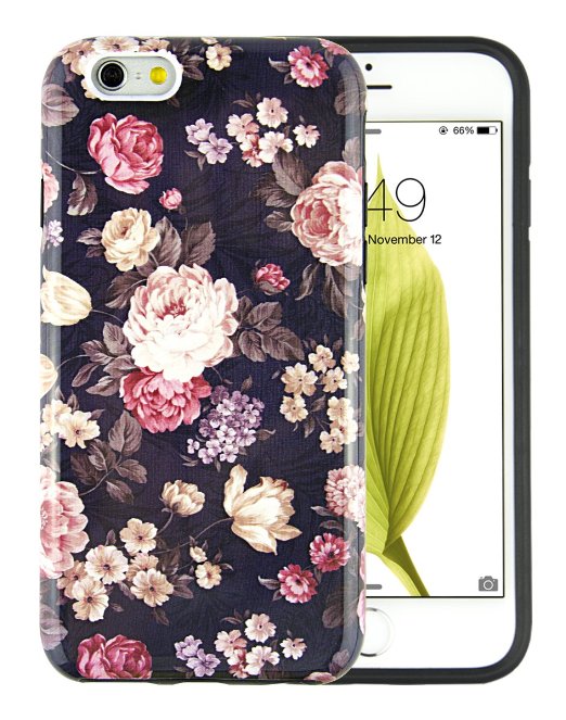 iPhone 6 Case, Dimaka Floral Pattern Prime Cute Floral Inked Pattern Hybrid 2 in 1 Protective Candy Shell with Safe Rubber and Pime Girly Perfection Hardcover for iPhone 6/6S 4.7" - Peony Flower